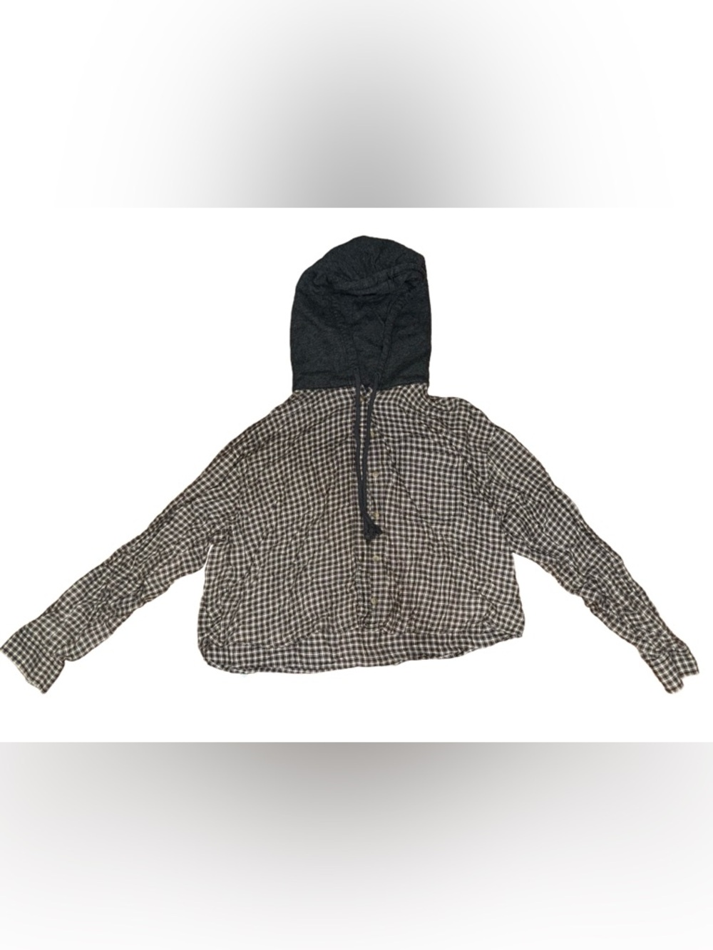 American Eagle Cropped Hooded Flannel XL Plaid Lightweight Hoodie Distressed